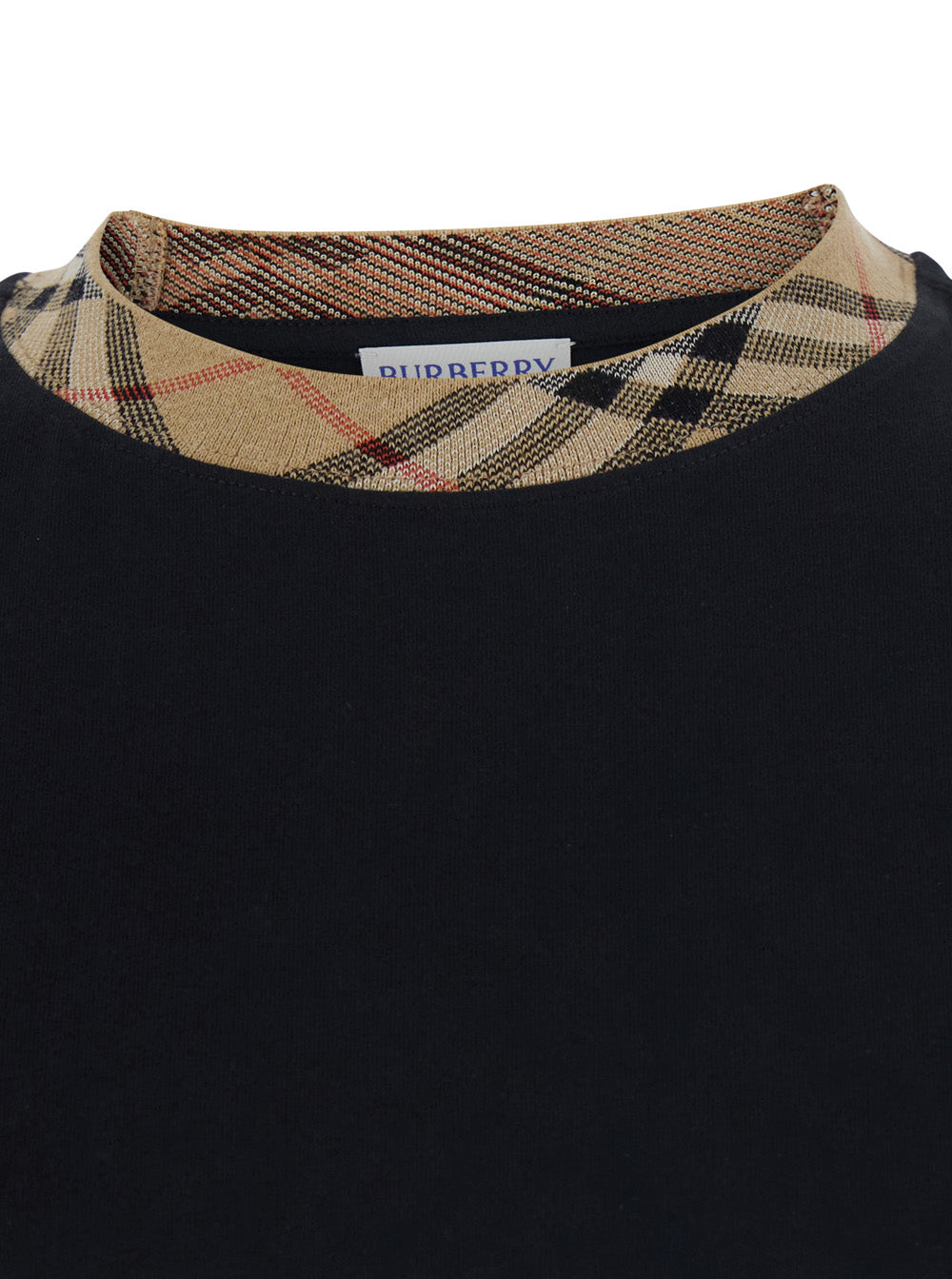 Burberry Men 'Ryan' Black T-Shirt With Collar With Check Motif In Cotton For Men BURBERRY