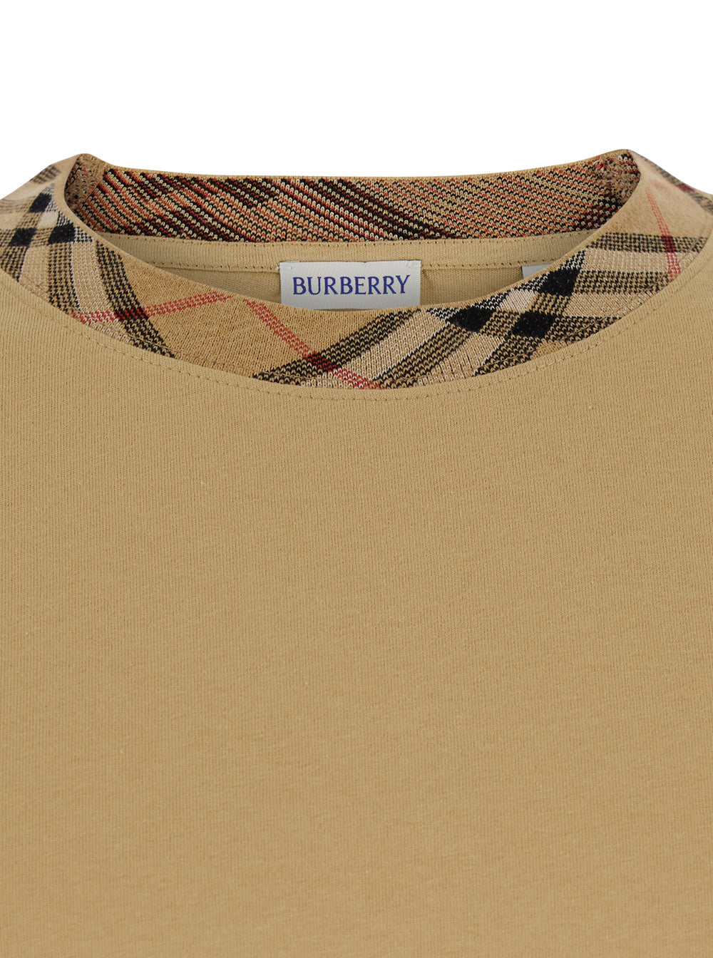 Burberry Men 'Ryan' Beige T-Shirt With Check Motif Collar In Cotton For Men BURBERRY