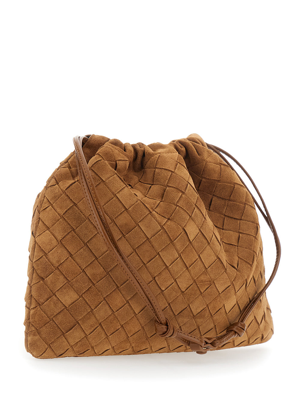 Bottega Veneta Women Brown Shoulder Bag With Drawstring Closure And Intrecciato Motif In Suede For Women BOTTEGA VENETA