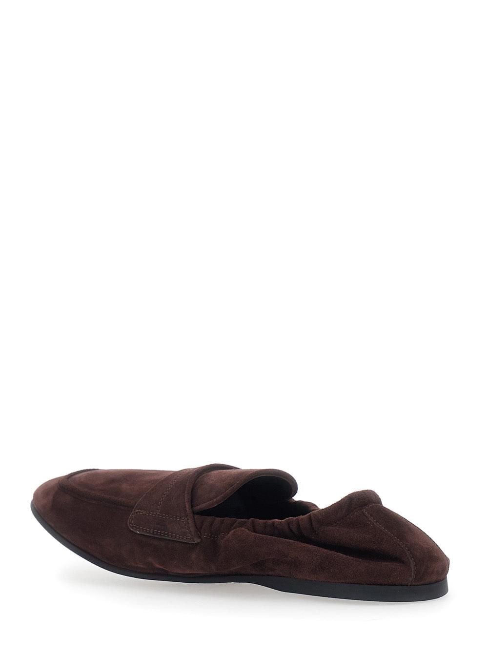 Dolce & Gabbana Men 'Ariosto' Brown Loafers With Elasticized Design And Logo Plate On The Front In Suede For Men DOLCE & GABBANA
