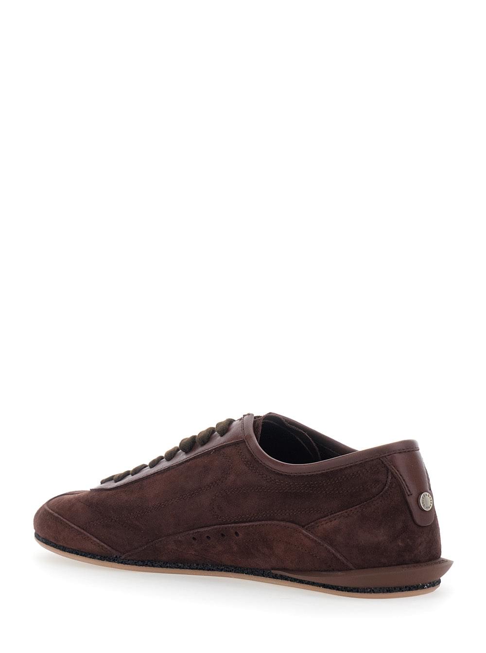 Dolce & Gabbana Men 'Gimondi Plus' Brown Low Top Sneakers With Logo Lettering On The Side In Suede For Men DOLCE & GABBANA