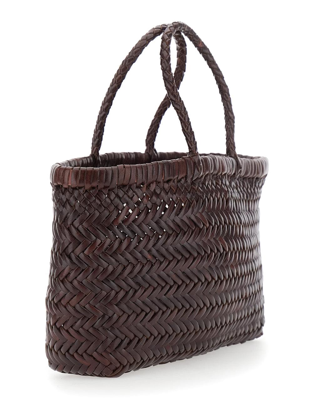 Dragon Diffusion Women 'Gora' Brown Handbag With Woven Motif In Leather For Women DRAGON DIFFUSION