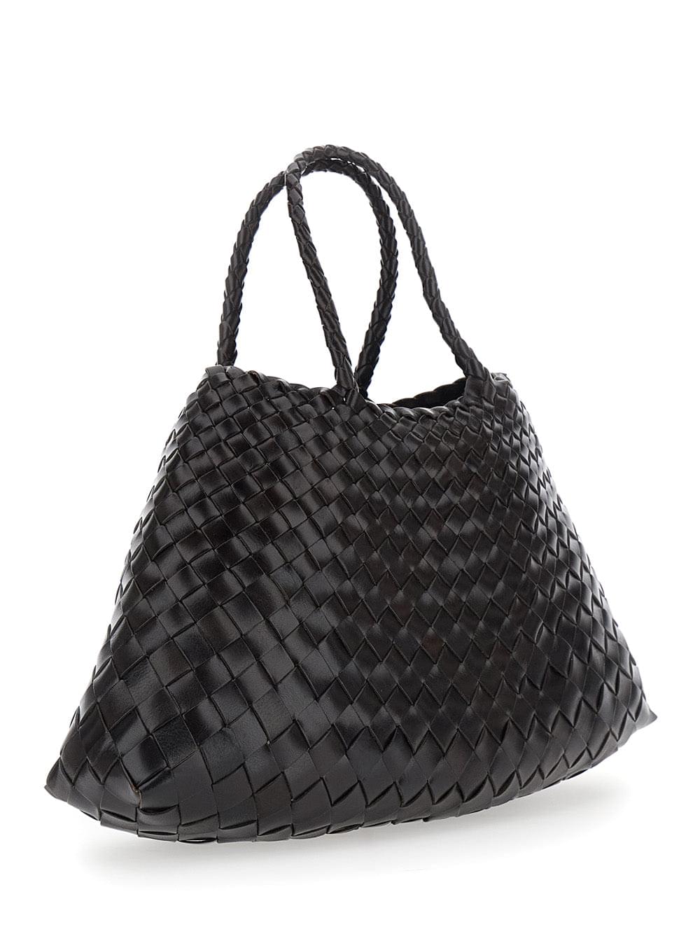 Dragon Diffusion Women 'Santa Croce' Brown Small Handbag With Woven Design In Leather For Women DRAGON DIFFUSION