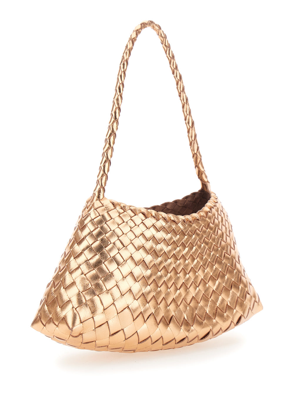 Dragon Diffusion Women 'Rossana' Brown Shoulder Bag With Flared And Woven Design In Leather For Women DRAGON DIFFUSION