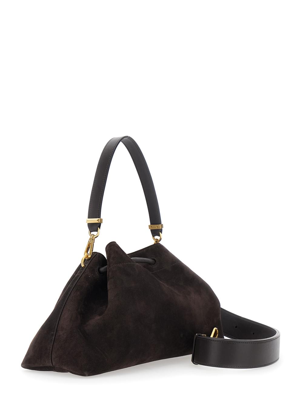 Jimmy Choo Women 'Bon Bon' Brown Shoulder Bag With Drawstring Closure And Embossed Logo On Front In Suede For Women JIMMY CHOO
