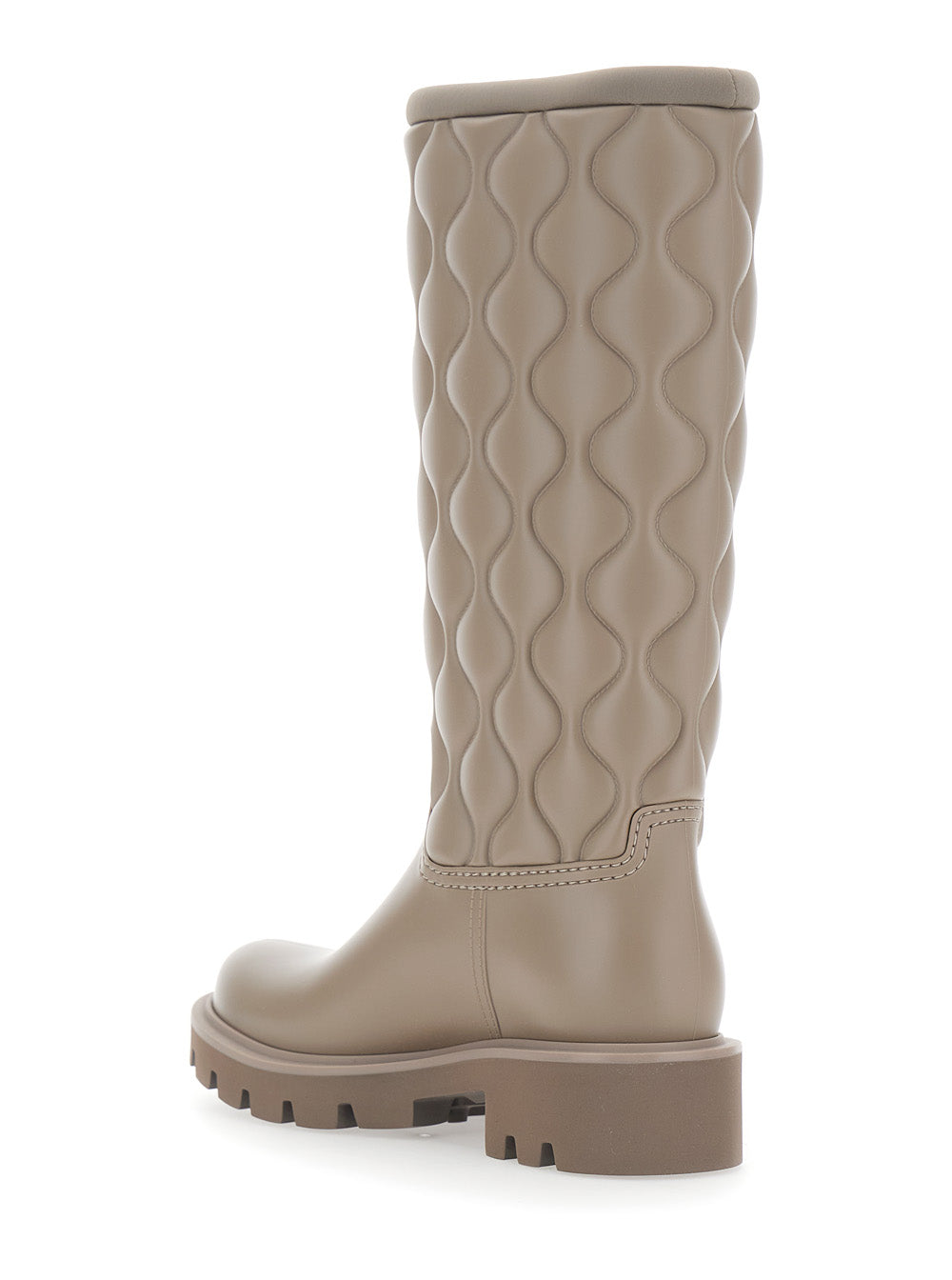 Moncler Women Beige Knee-High Rain Boots With Logo Patch On The Side And Quilted Design In Plastic For Women MONCLER