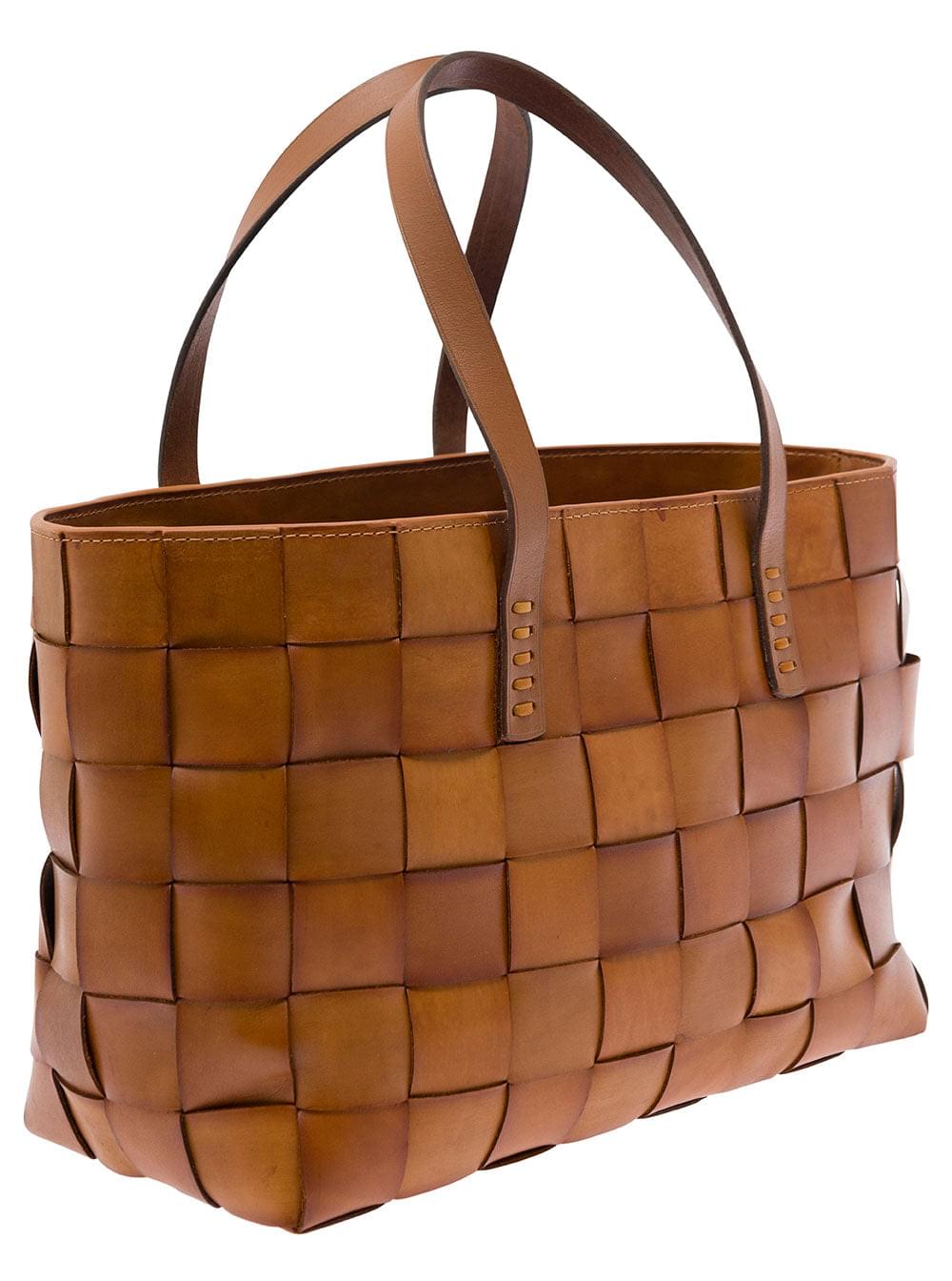 Dragon Diffusion Women Brown Woven Leather Double Handle Shopper Bag For Women DRAGON DIFFUSION
