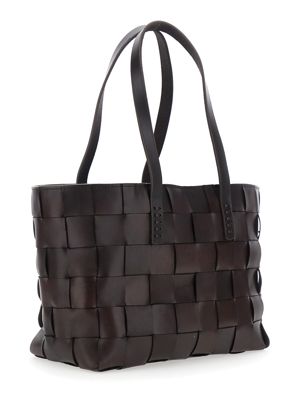 Dragon Diffusion Women Brown Woven Leather Double Handle Shopping Bag For Women DRAGON DIFFUSION