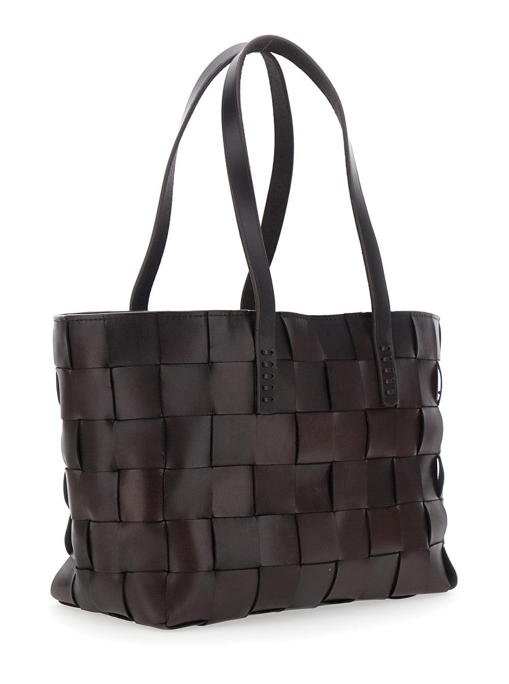 Dragon Diffusion Women Brown Woven Leather Double Handle Shopping Bag For Women DRAGON DIFFUSION