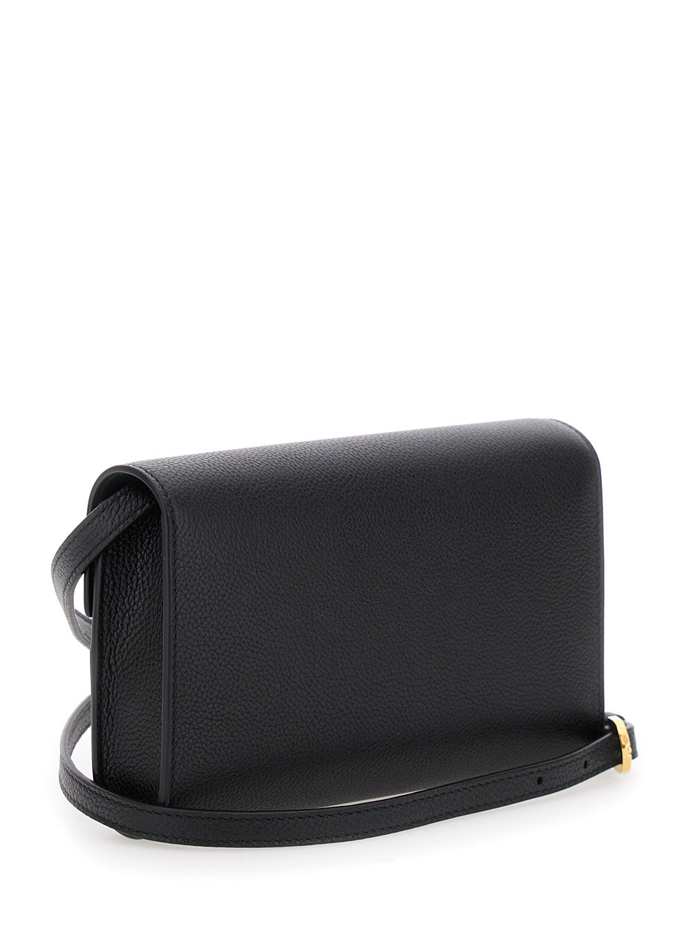 Savette Women Shoulder Bag 'Symmetry' With Clasp In Grained Black Leather For Women SAVETTE