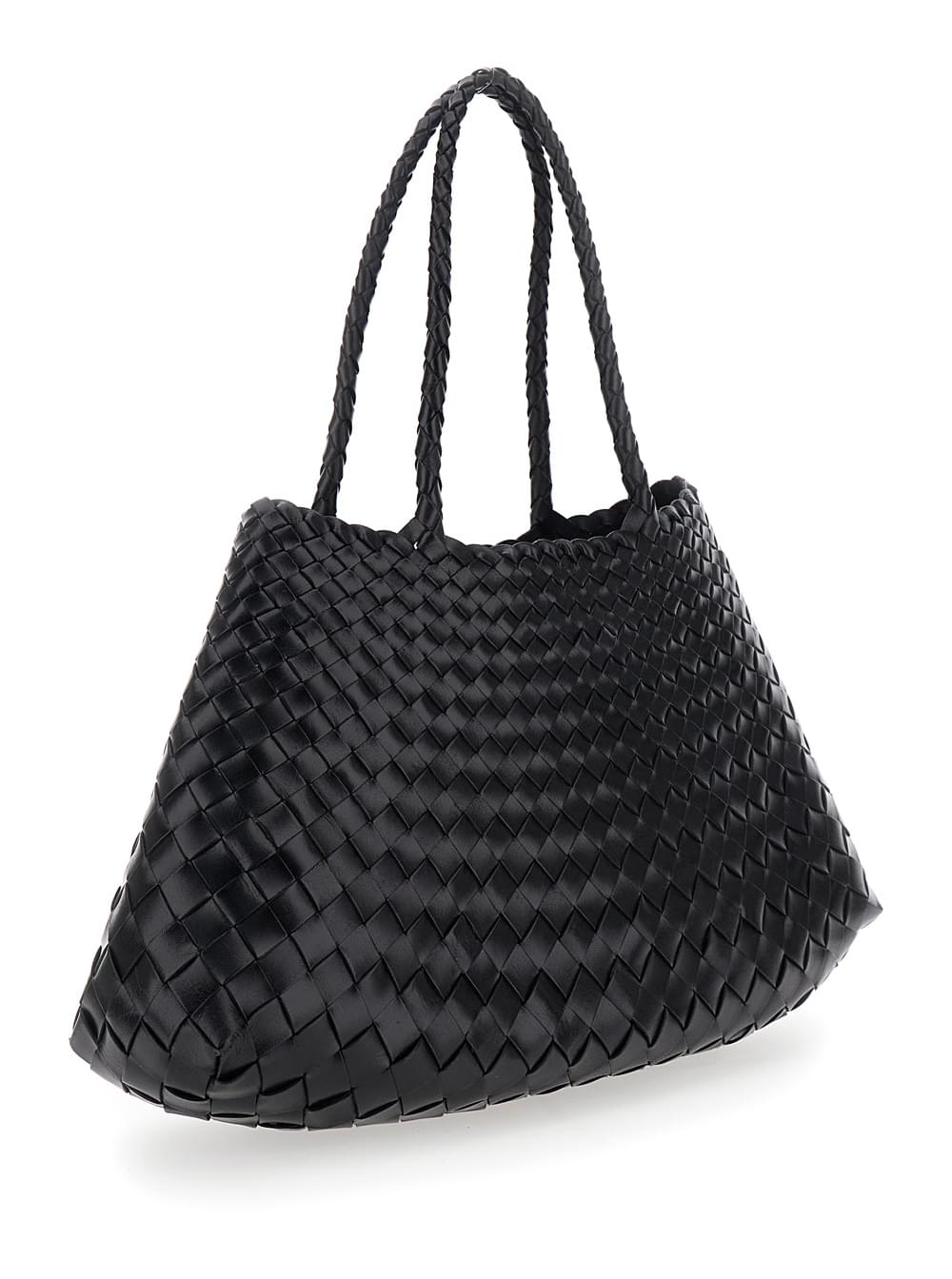 Dragon Diffusion Women Crossbody Bag 'Santa Croce' With Two Top Handles And Intreccio Design In Black Leather For Women DRAGON DIFFUSION