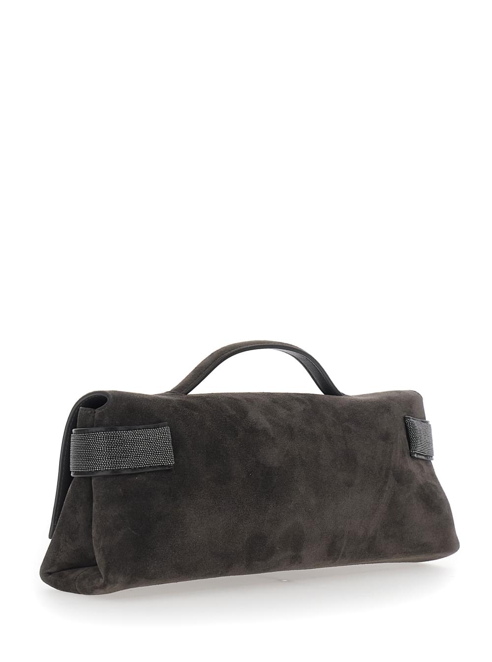Brunello Cucinelli Women 'Essence' Brown Clutch With Side Details In Suede For Women BRUNELLO CUCINELLI