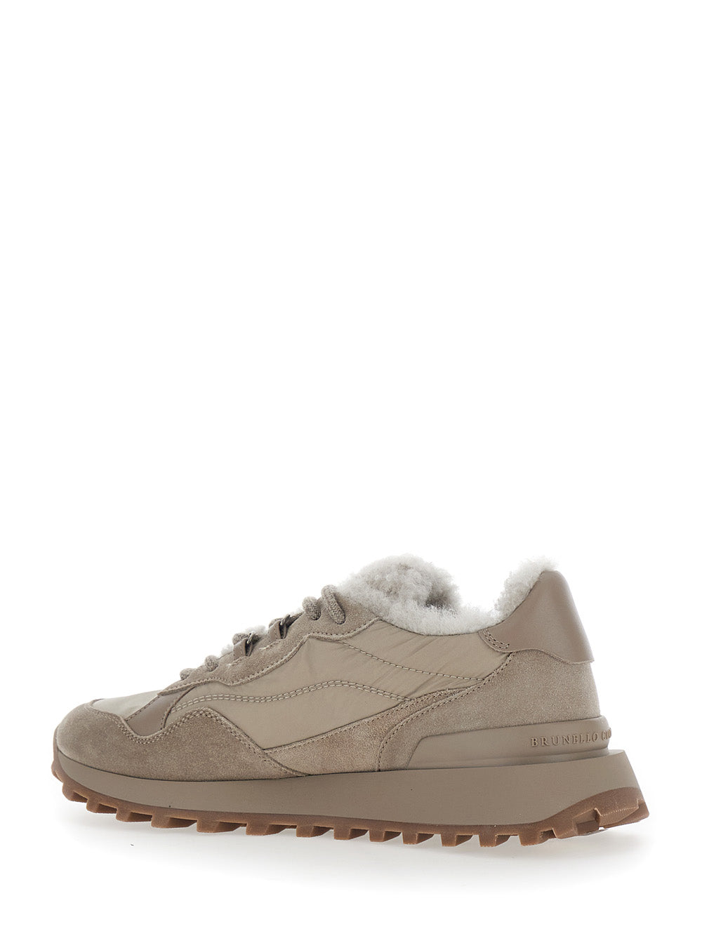 Brunello Cucinelli Women Brown Sneakers With Fur Lining And Logo On The Back In Leather For Women BRUNELLO CUCINELLI