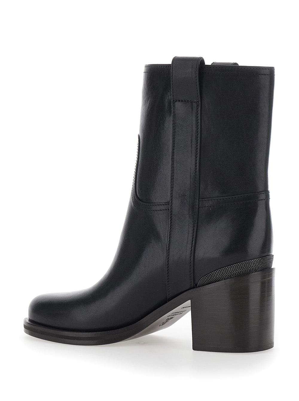 Brunello Cucinelli Women Bootieleather - Elegant Black Leather Ankle Boots For Women BRUNELLO CUCINELLI