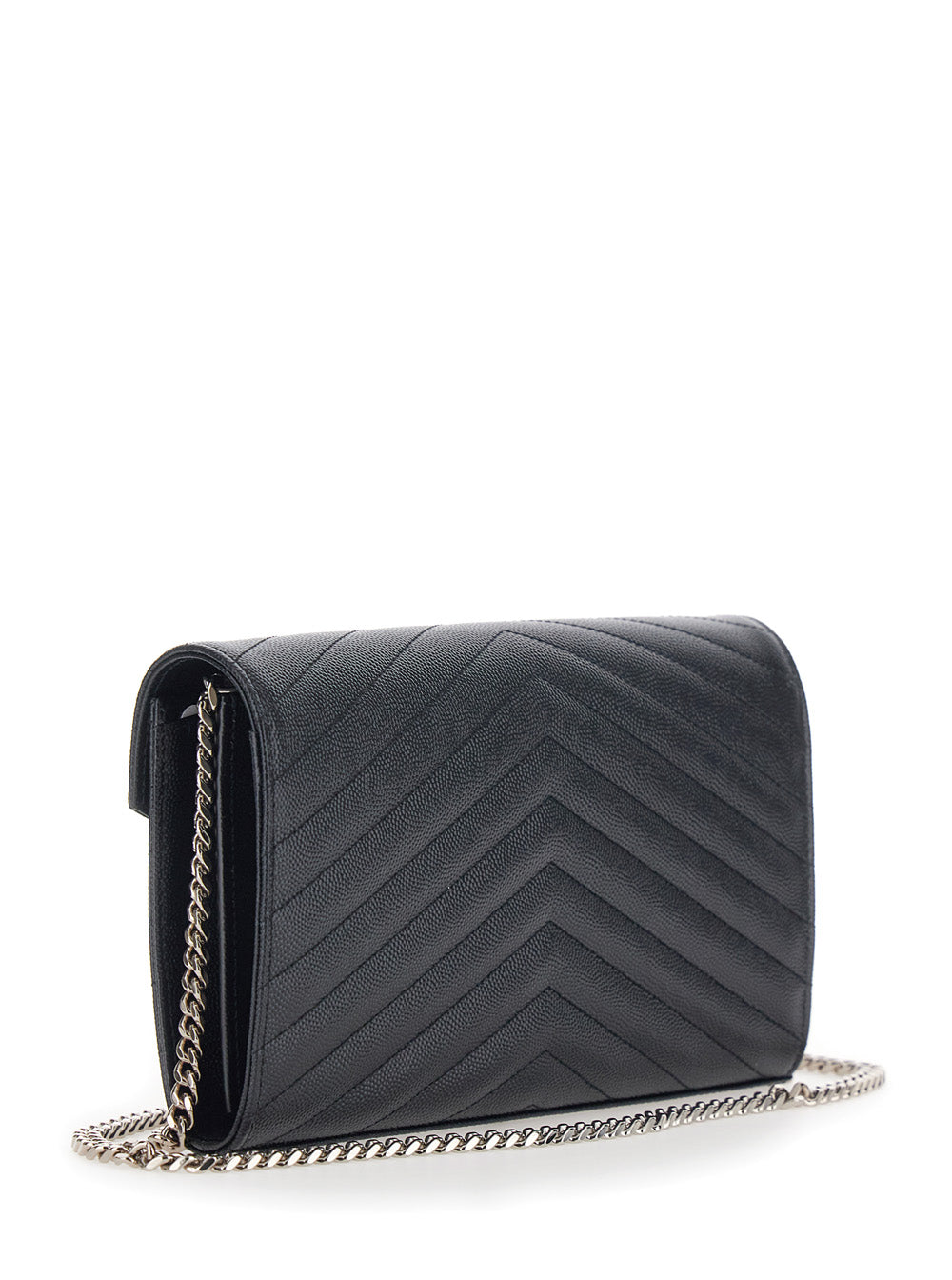 Saint Laurent Women Black Crossbody Bag With Chain Strap And Cassandre Plaque On The Front In Leather For Women SAINT LAURENT