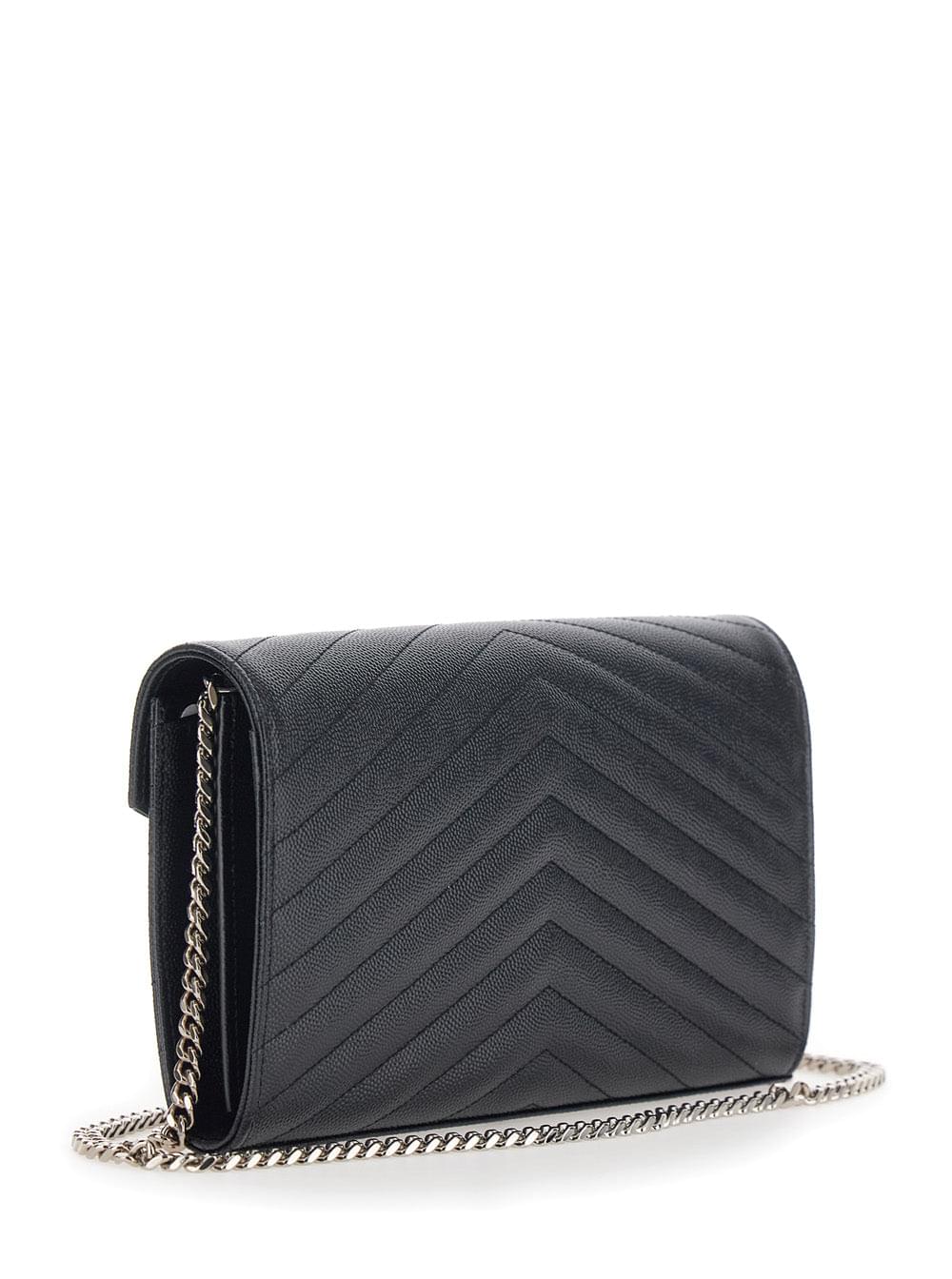 Saint Laurent Women Black Crossbody Bag With Chain Strap And Cassandre Plaque On The Front In Leather For Women SAINT LAURENT