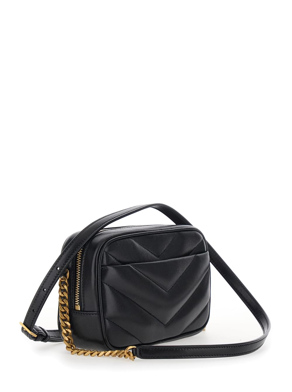 Saint Laurent Women Black Crossbody Bag 'Daytona' With Chain Strap And Cassandre Plaque On The Front In Leather For Women SAINT LAURENT