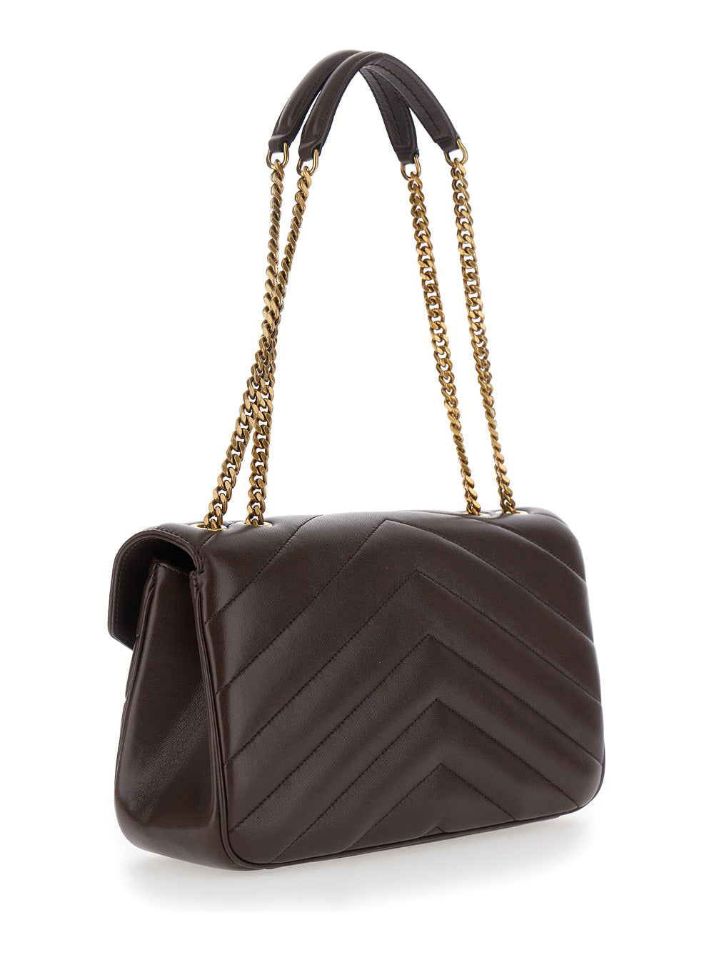Saint Laurent Women 'Loulou' Brown Crossbody Bag With Chain Strap And Cassandre Plaque On The Front In Quilted Leather For Women SAINT LAURENT