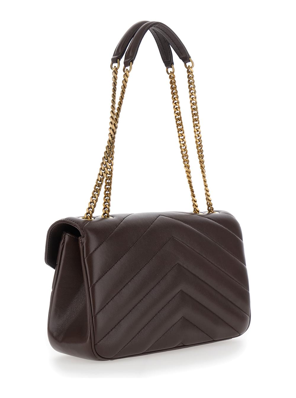 Saint Laurent Women 'Loulou' Brown Crossbody Bag With Chain Strap And Cassandre Plaque On The Front In Quilted Leather For Women SAINT LAURENT