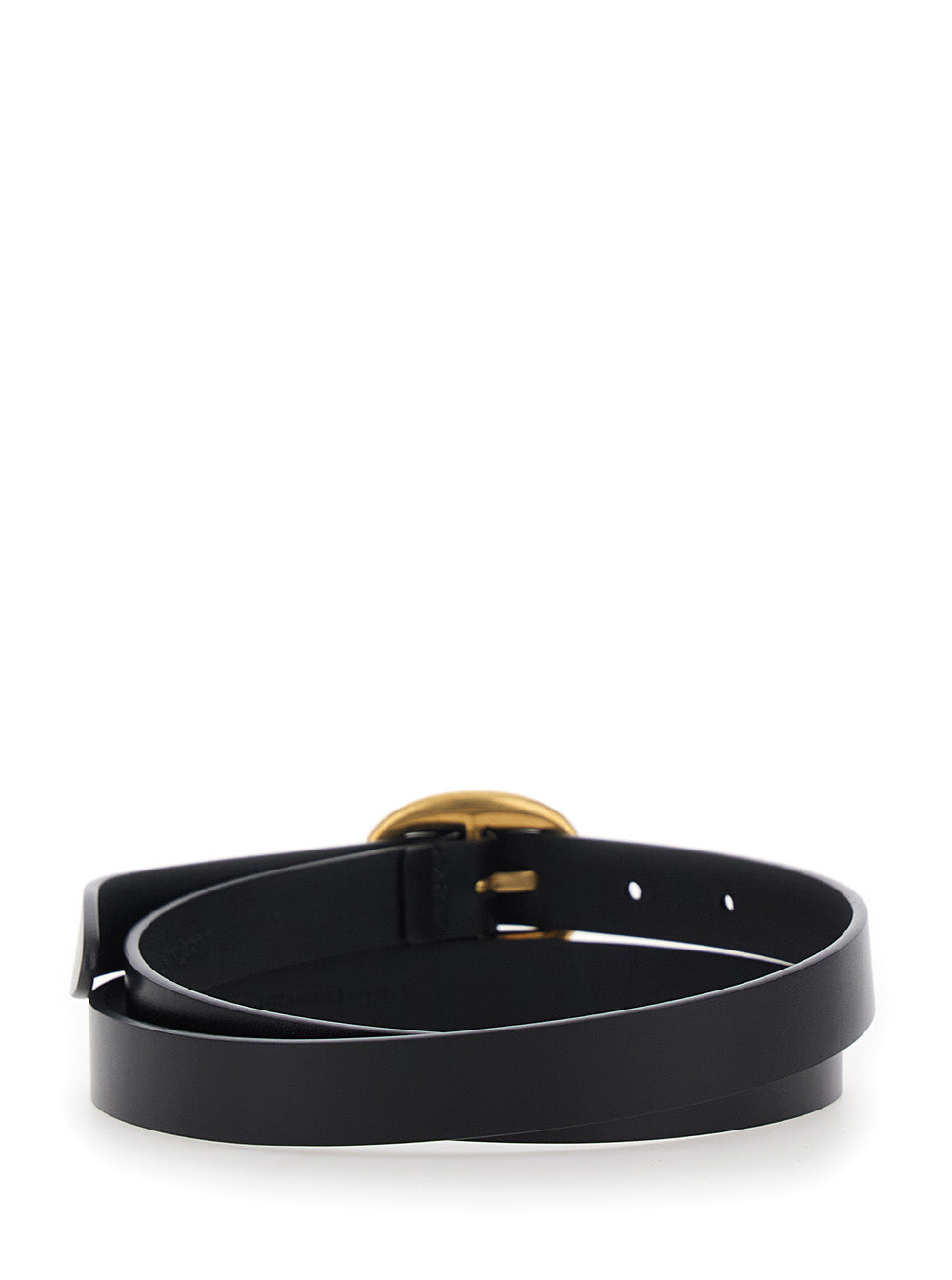 Saint Laurent Women Black Belt With Oval Buckle Closure With Logo Lettering In Leather For Women SAINT LAURENT