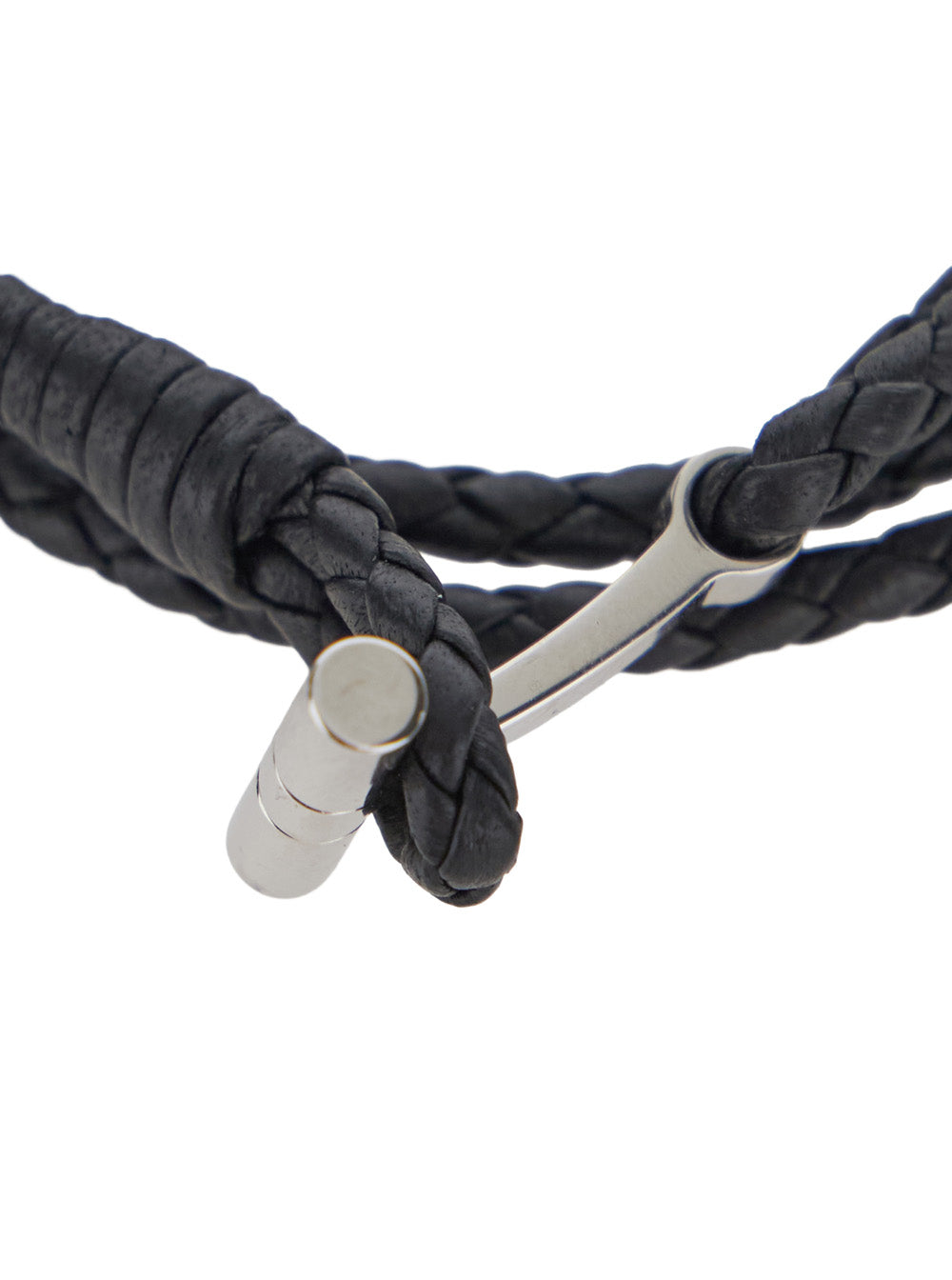 Tom Ford Men Black String Bracelet With Woven Design And Metal Plate Closure In Leather For Men TOM FORD