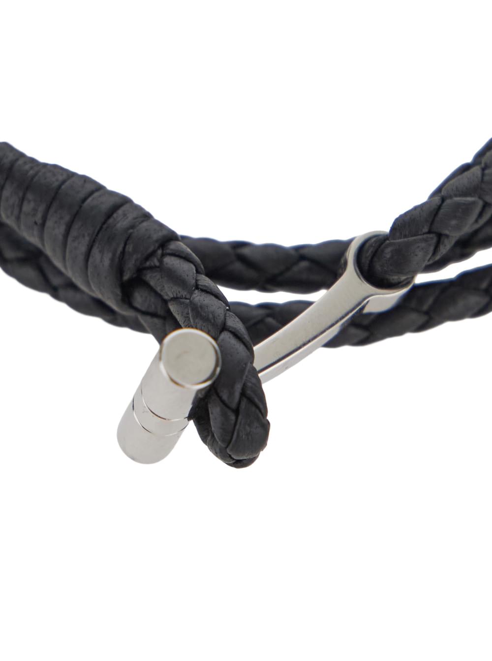 Tom Ford Men Black String Bracelet With Woven Design And Metal Plate Closure In Leather For Men TOM FORD