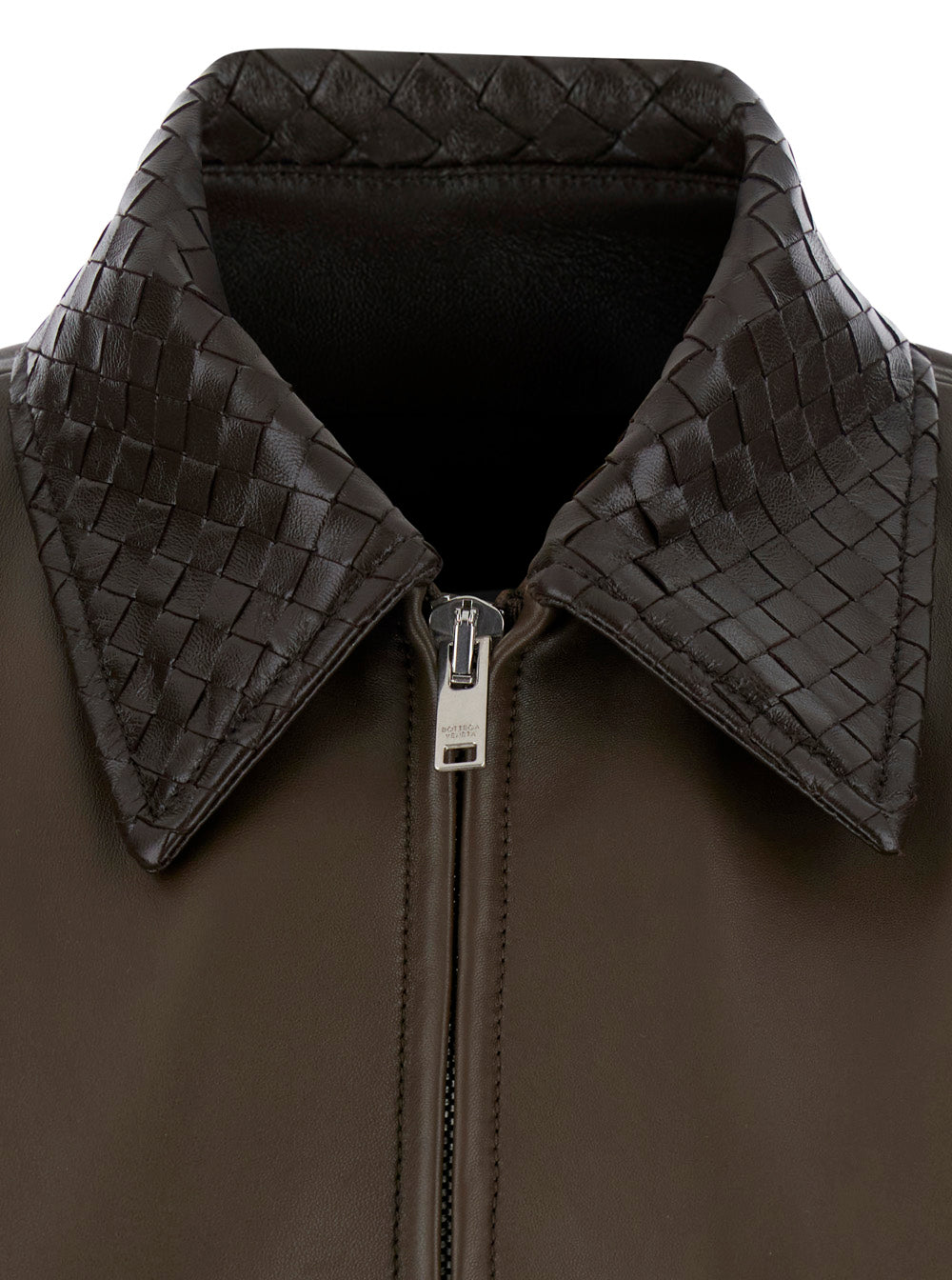 Bottega Veneta Women Dark Green Jacket With Collar With Intreccio Motif In Leather For Women BOTTEGA VENETA