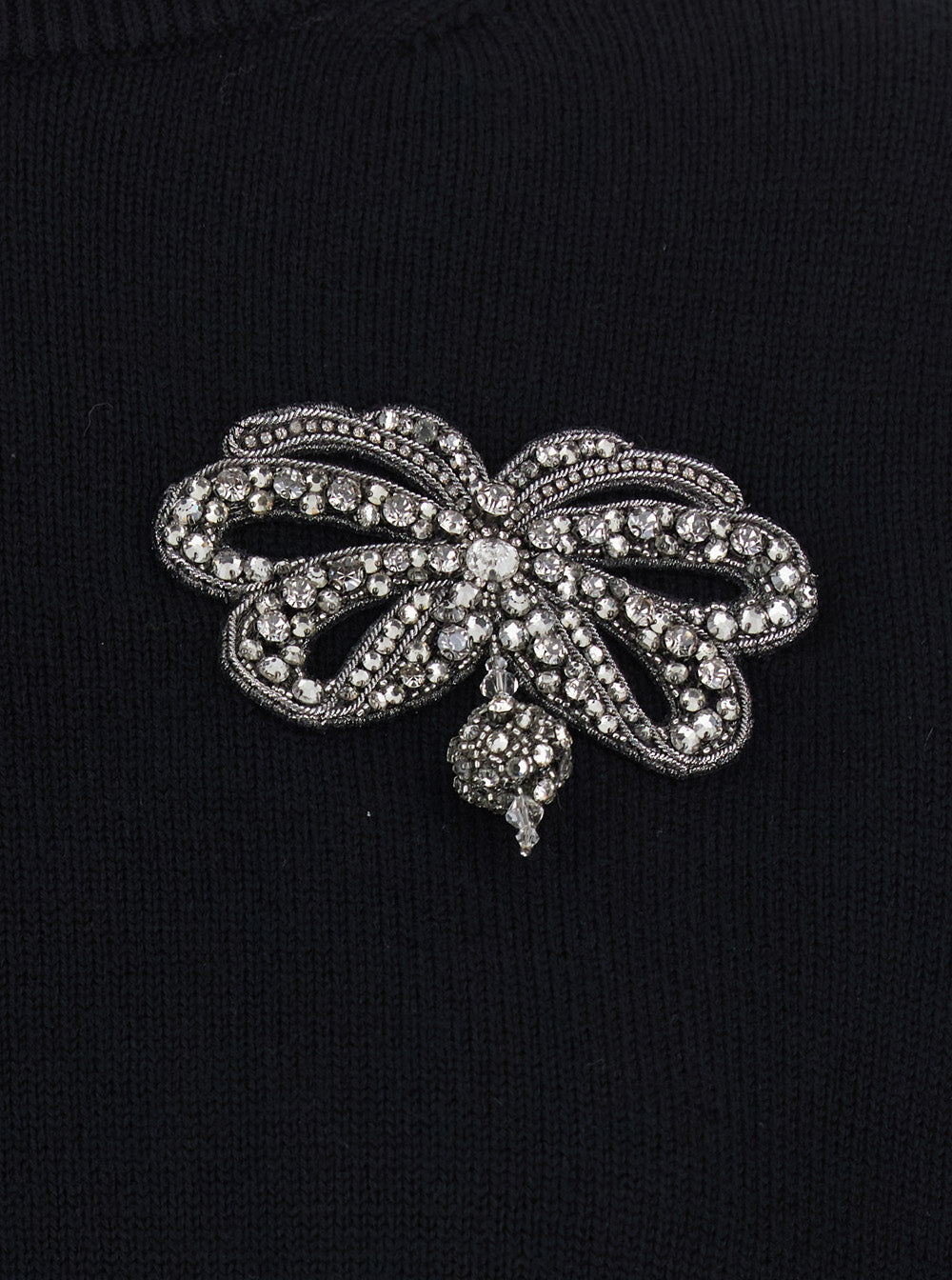 Givenchy Women Black Crew Neck Sweater With Crystals Applied On The Front In Wool And Cotton Blend Women GIVENCHY