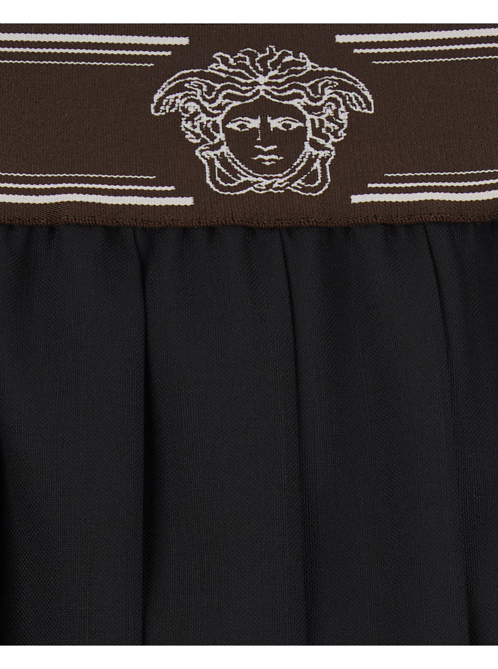 Versace Women Black Pleated Skirt With Medusa Decoration At The Waist In Wool For Women VERSACE