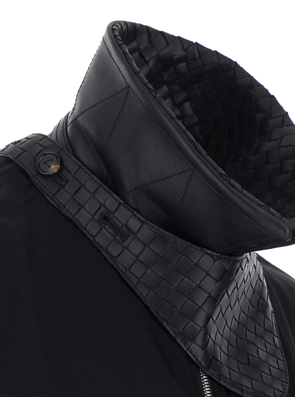 Bottega Veneta Men Black Jackets With Leather Collar With Intreccio Design In Tech Fabric Men BOTTEGA VENETA