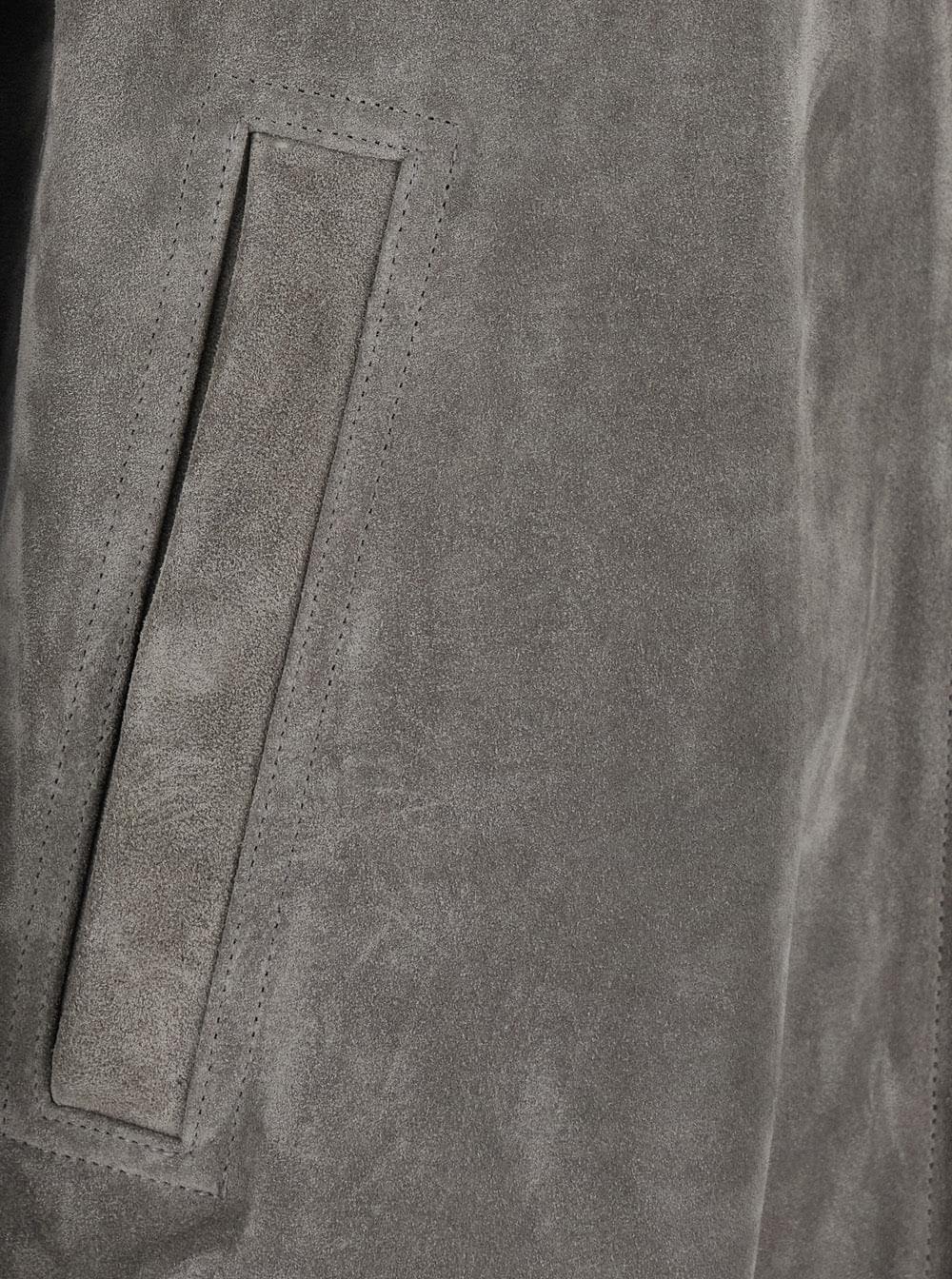 Rick Owens Men 'Brad' Grey Jacket With Classic Collar And Back Strap In Suede Men RICK OWENS