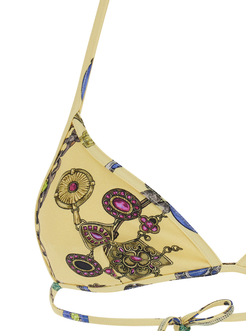 Versace Women Yellow Bikini Top With All-Over Jewelry Print In Stretch Tech Fabric For Women VERSACE