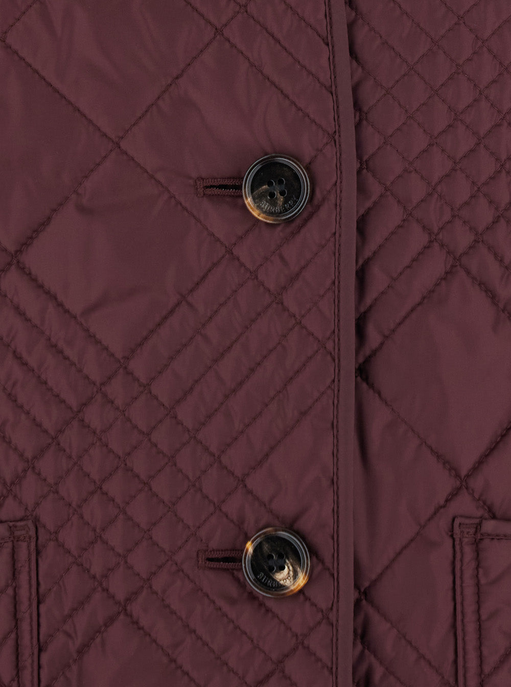 Burberry Women 'Fernleigh' Bordeaux Jacket With Removable Leather Collar And All-Over Check Stitching In Quilted Tech Fabric For Women BURBERRY