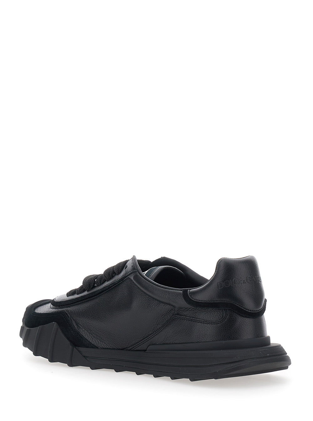 Dolce & Gabbana Men 'Athletic' Black Low Top Sneakers With Logo Patch On The Side And Logo Lettering On The Back In Leather For Men DOLCE & GABBANA