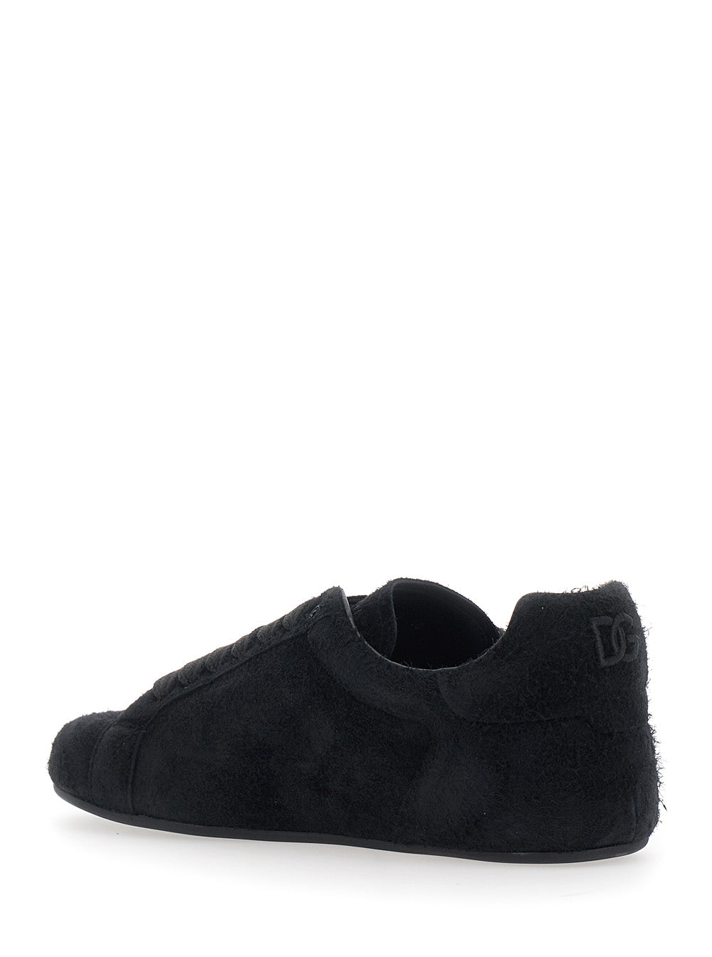 Dolce & Gabbana Men 'Portofino' Black Sneakers With Logo Patch On The Side And Logo On The Tongue In Suede For Men DOLCE & GABBANA