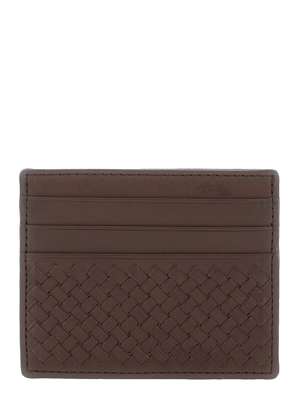 Dragon Diffusion Women Leather Cardholder With Woven Design And Elegant Finishes In Brown Unisex DRAGON DIFFUSION