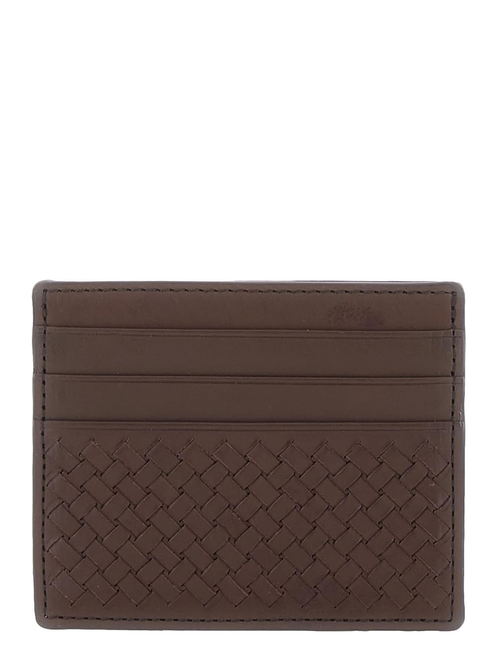 Dragon Diffusion Women Leather Cardholder With Woven Design And Elegant Finishes In Brown Unisex DRAGON DIFFUSION