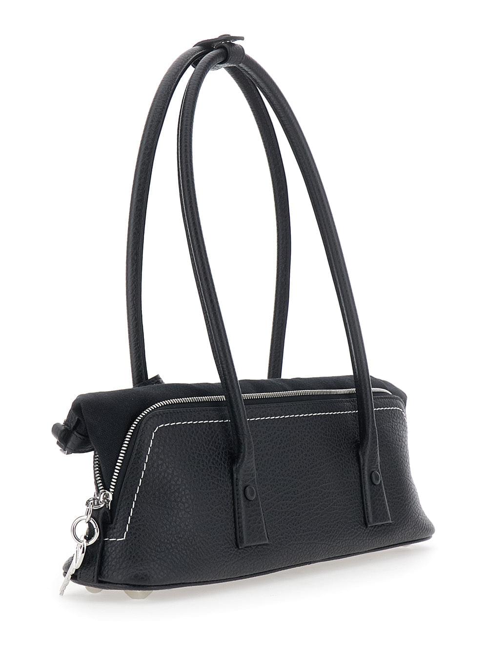 Maison Margiela Women Shoulder Bag With Leather Details And Logo Black Woman MAISON MARGIELA