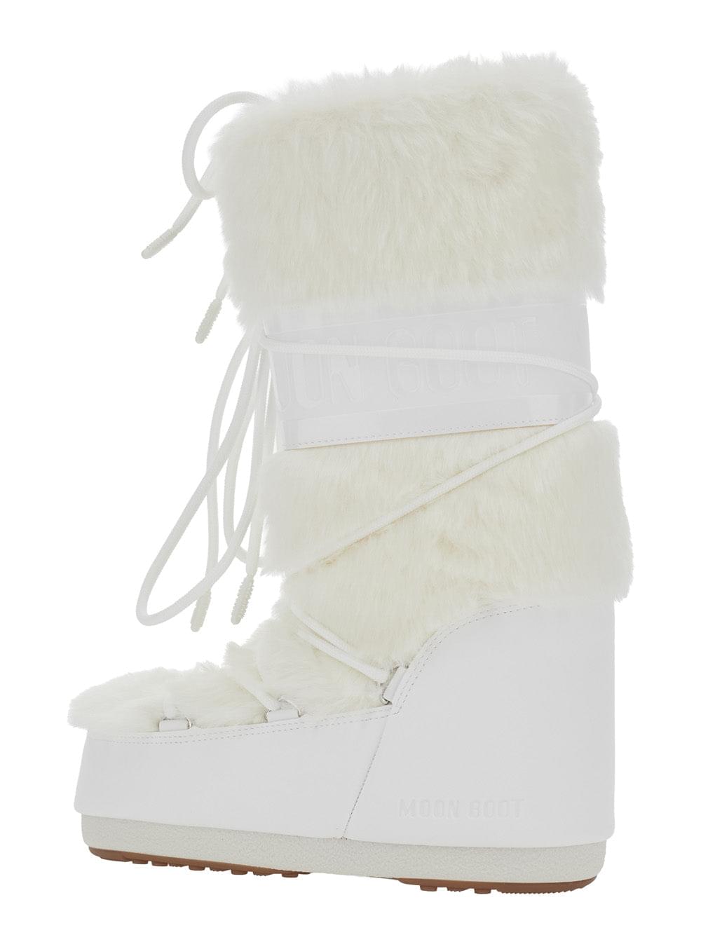 Moon Boot Women Icon Faux Fur Unisex Boots With Synthetic Fur And Rubber Sole White MOON BOOT