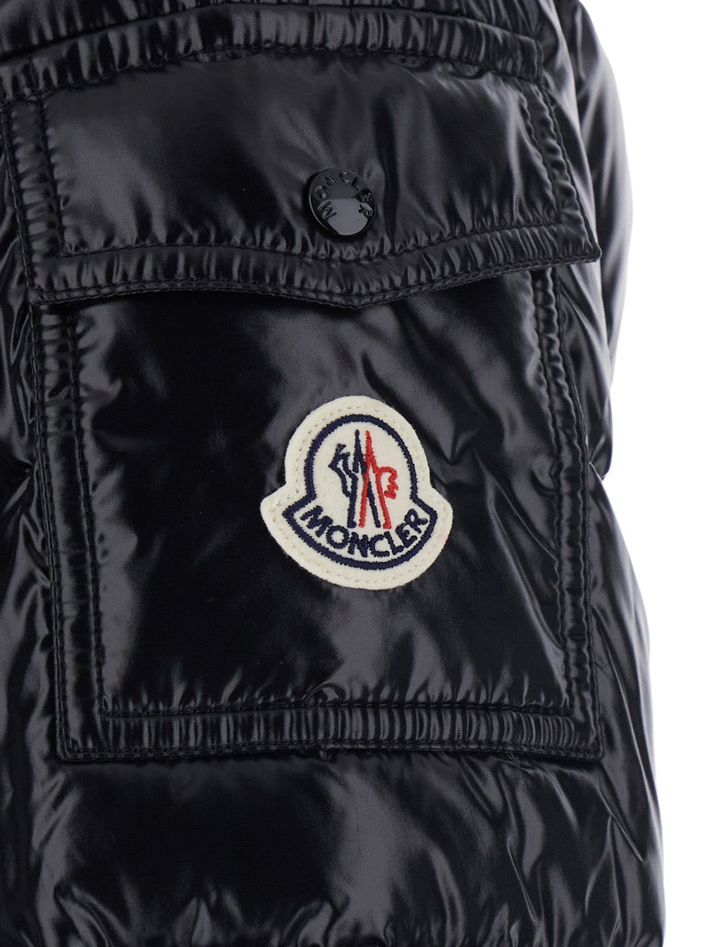 Moncler Women 'Barante' Black Down Jacket With Hood And Applied Pocket On The Sleeve With Logo Patch In Tech Fabric For Women MONCLER