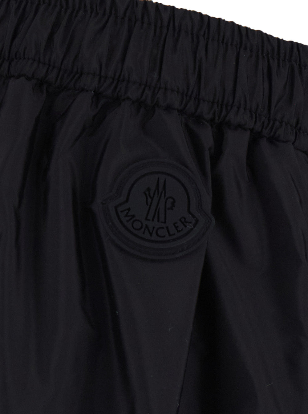 Moncler Women Black Midi Skirt With Tone-On-Tone Logo Patch And Ruffles In Tech Fabric For Women MONCLER