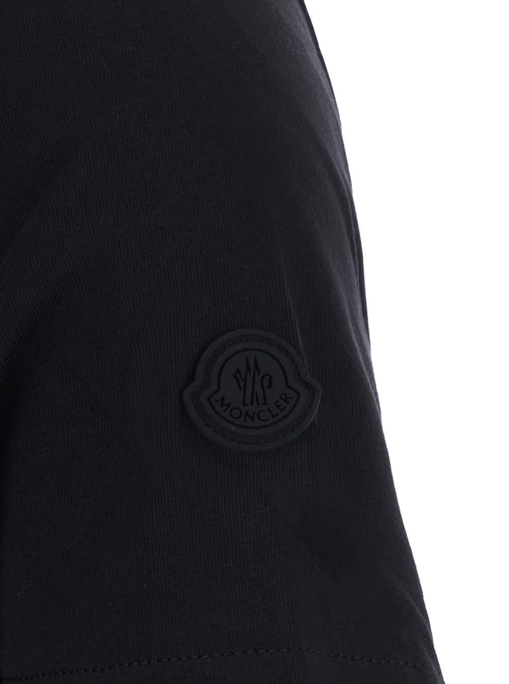 Moncler Women Black Crew Neck T-Shirt With Logo Lettering On The Front And Logo Patch On The Sleeve In Cotton For Women MONCLER