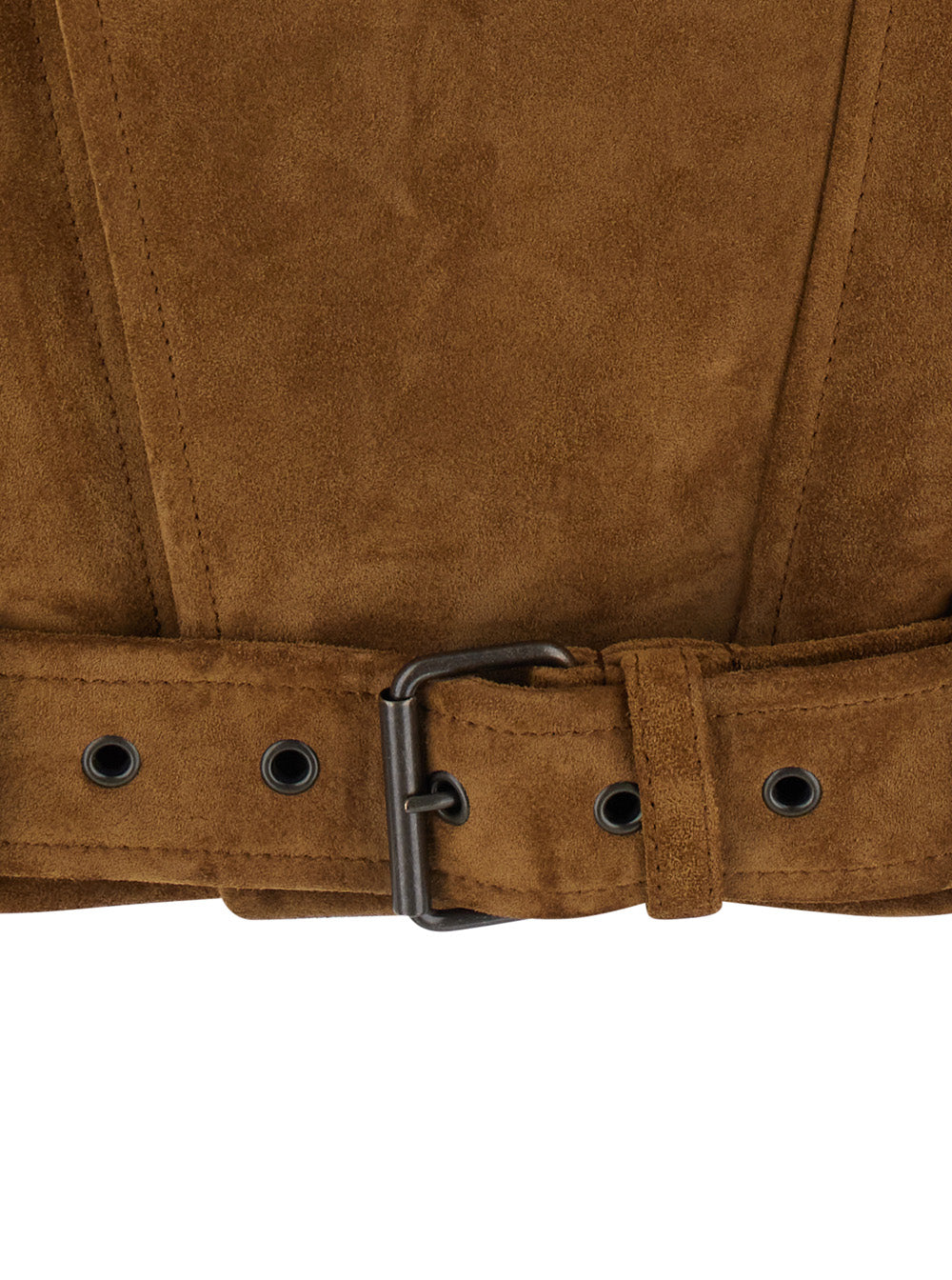 Saint Laurent Women Saint Laurent Women Brown Jacket With Classic Collar And Buckled Belt In Suede For Women SAINT LAURENT