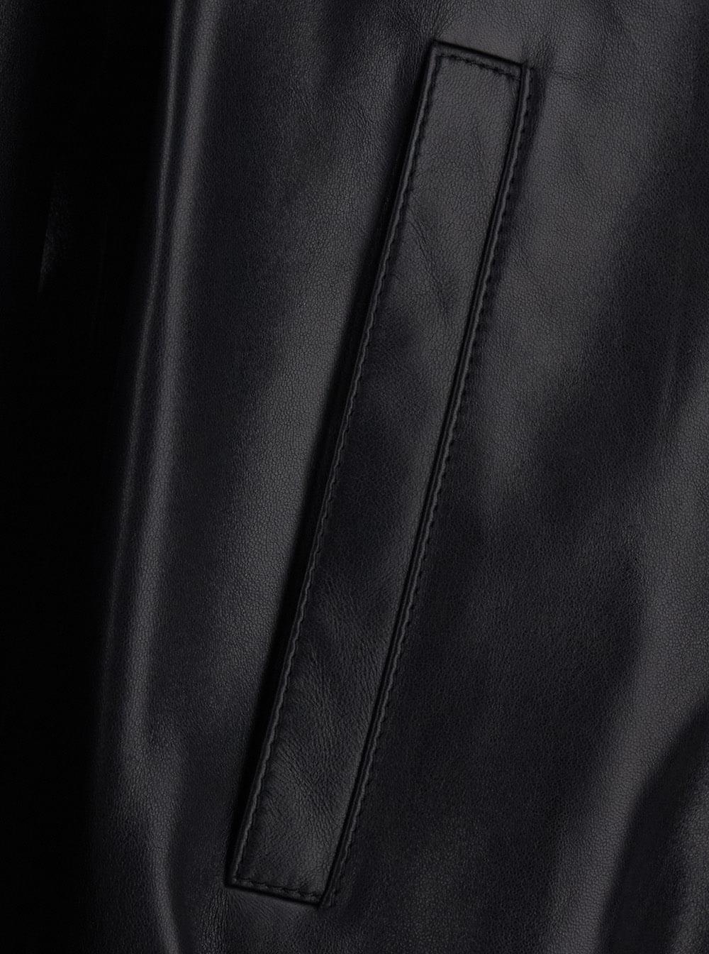 Saint Laurent Men Black High Collar Jacket With Front Zip Closure And Cassandre Plaque On Zipper Pull In Leather For Men SAINT LAURENT