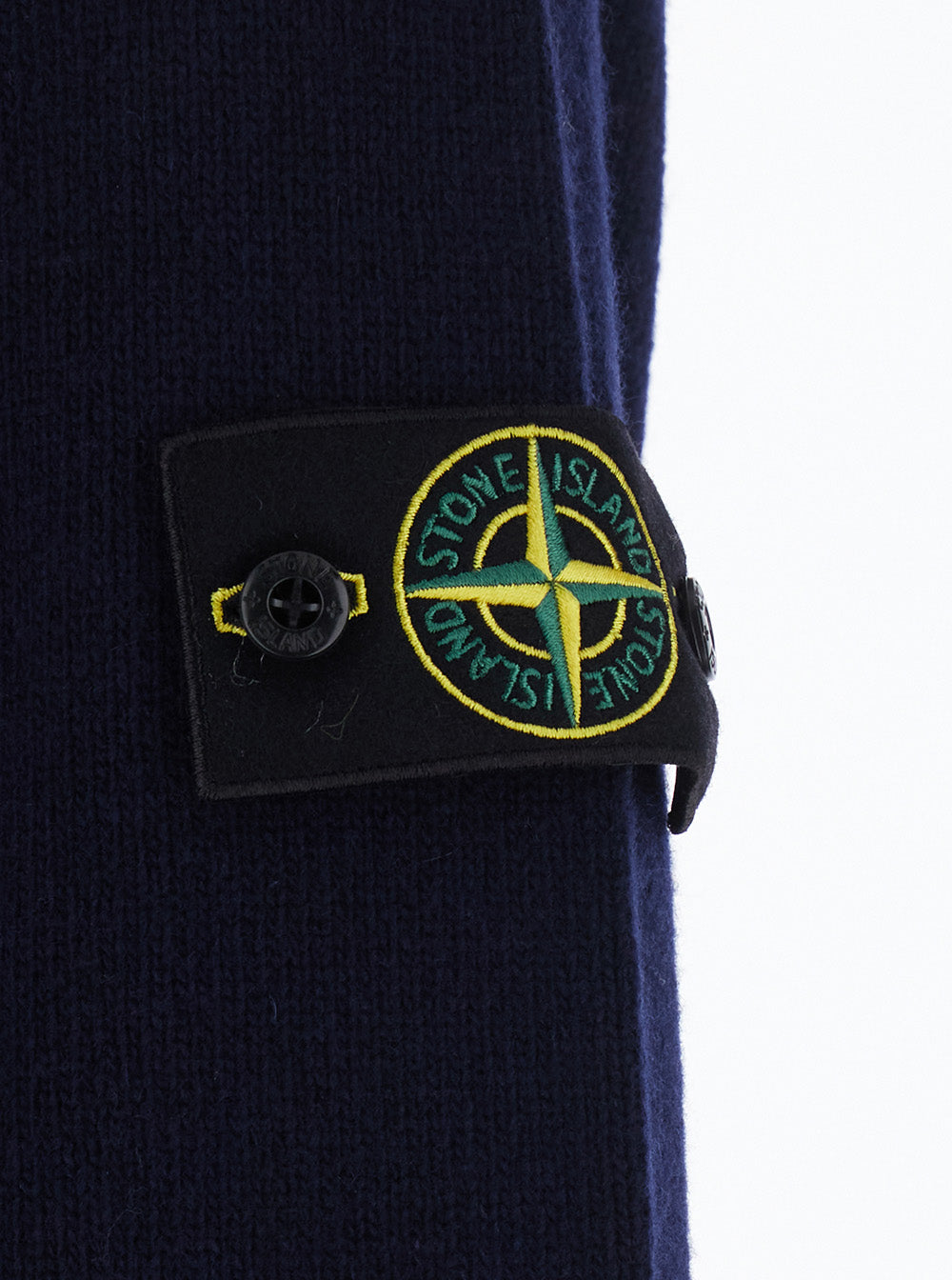 Stone Island Men Blue High-Neck Sweater With Front Buttons And Logo Patch On The Sleeve In Wool For Men STONE ISLAND