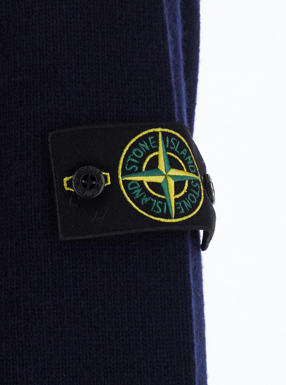 Stone Island Men Blue High-Neck Sweater With Front Buttons And Logo Patch On The Sleeve In Wool For Men STONE ISLAND