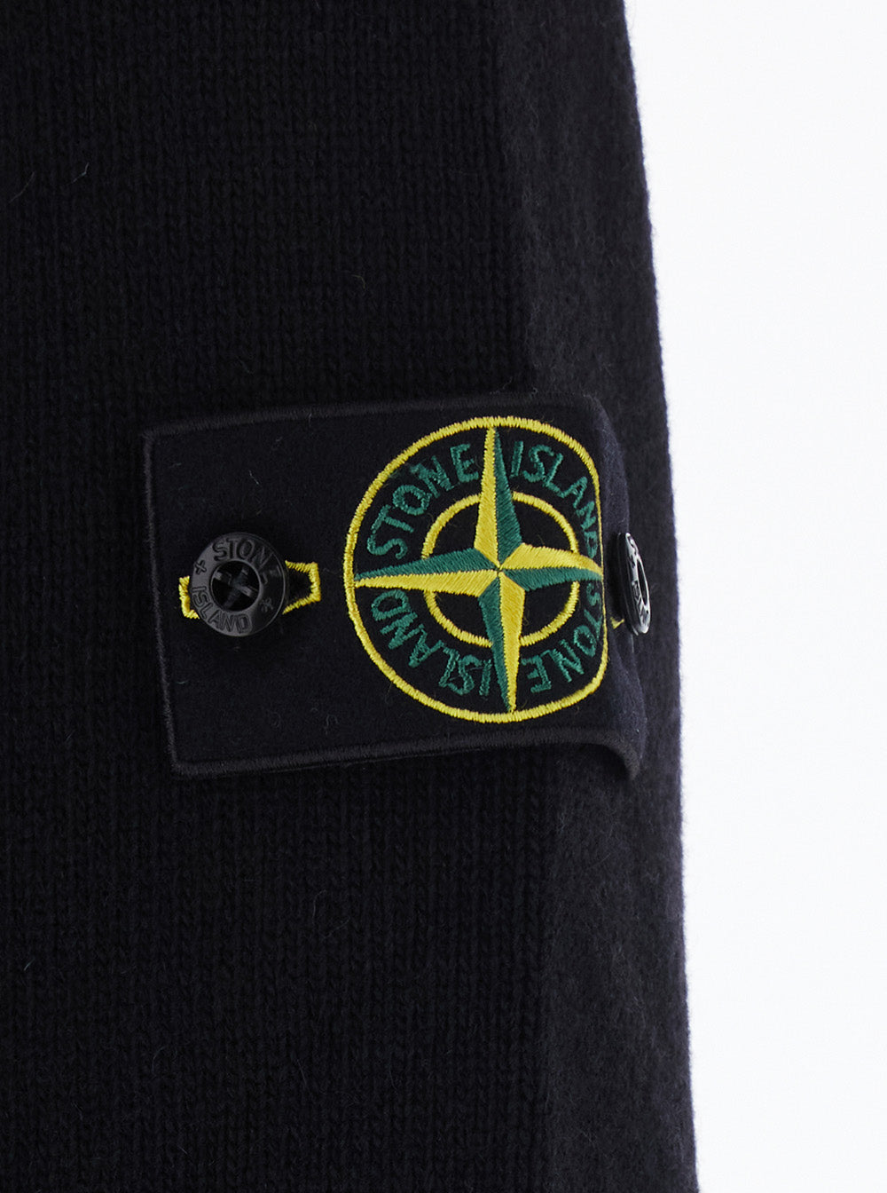 Stone Island Men Black Crewneck Sweater With Logo Patch On The Sleeve In Wool For Men STONE ISLAND