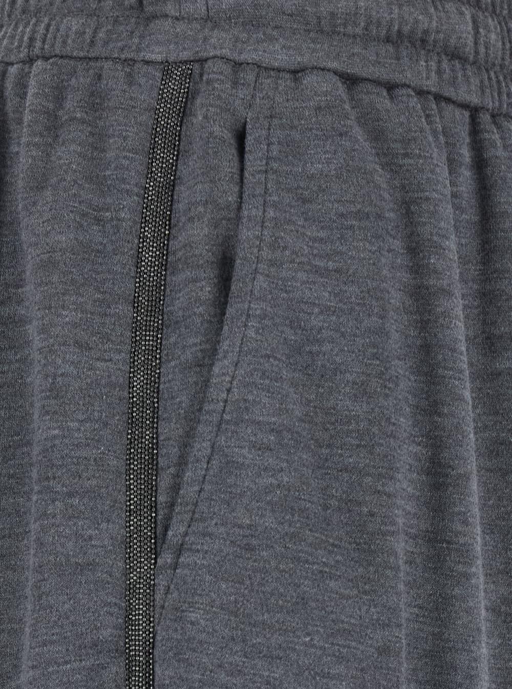 Brunello Cucinelli Women Gray Pants With Elastic Drawstring Waist And Monil Detail On The Side In Cotton Blend For Women BRUNELLO CUCINELLI