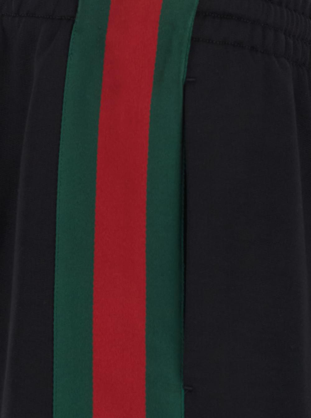 Gucci Men Black Pants With Elasticated Drawstring Waist And Web Detail On The Side In Cotton And Silk For Men GUCCI