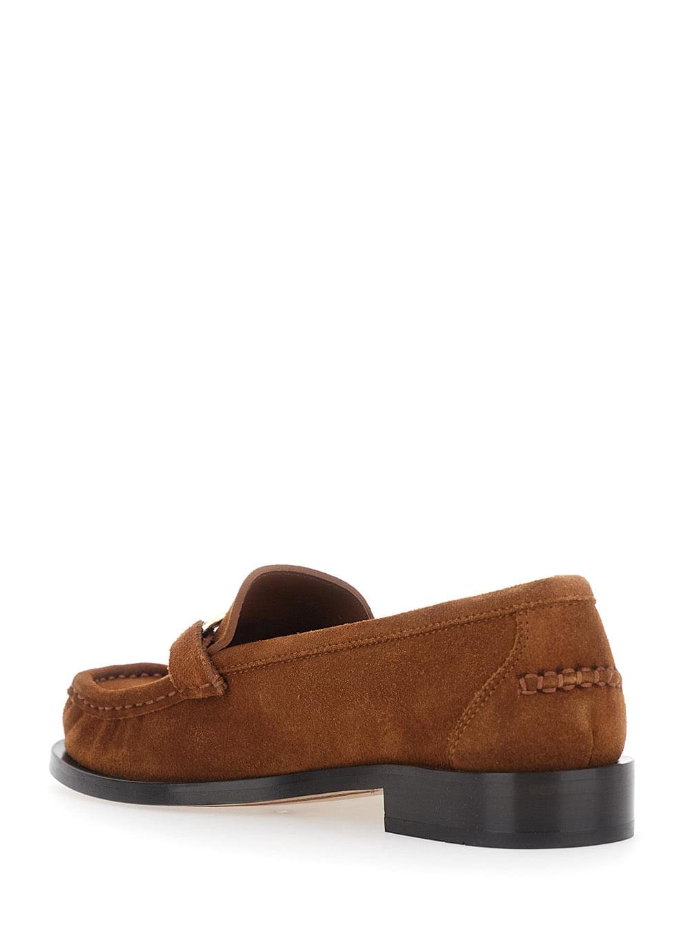 Ferragamo Women 'Marian' Brown Loafer With Gancini Plaque On The Front In Suede For Women FERRAGAMO